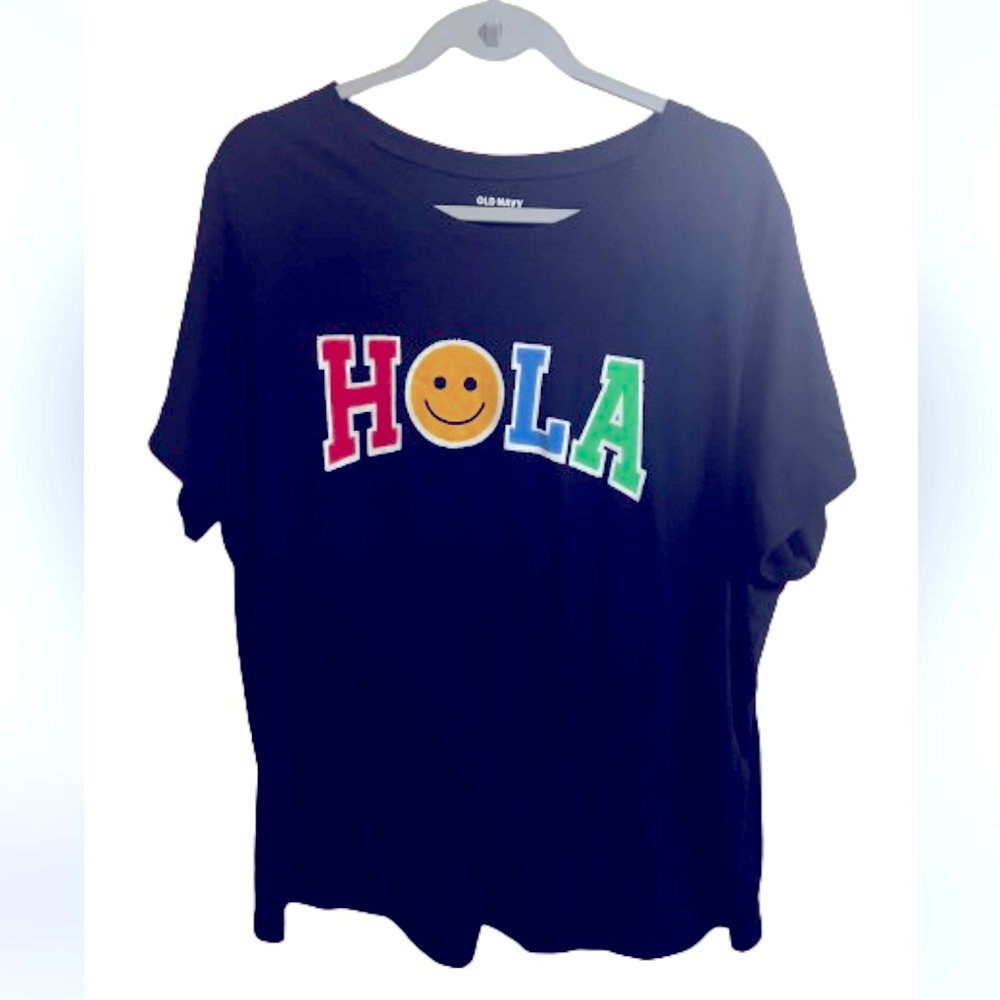 Old Navy Hola Graphic Short Sleeve Tee Smile Casual Lightweight Size 3X Neutral